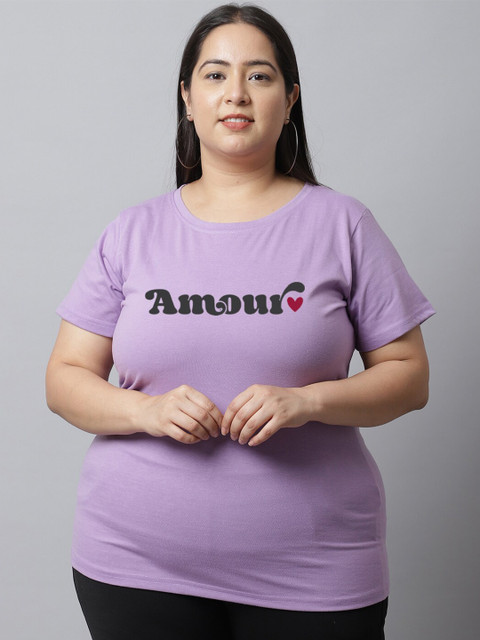 UnaOne Women Plus Size Typography Printed Regular Fit Cotton T-shirt