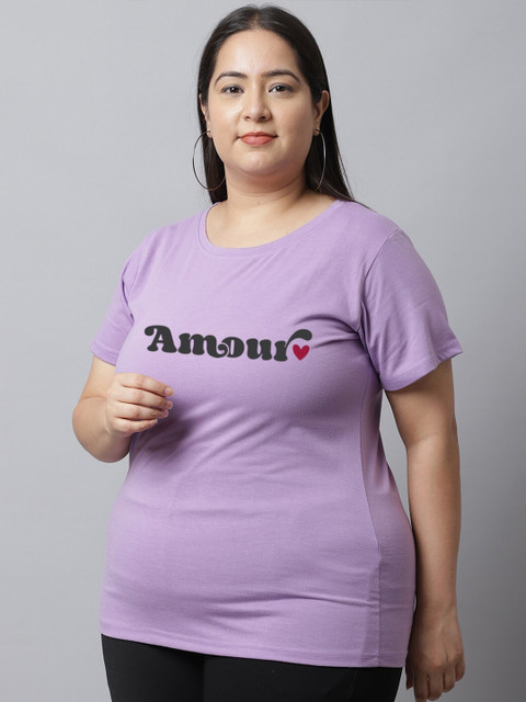 UnaOne Women Plus Size Typography Printed Regular Fit Cotton T-shirt - Image 3