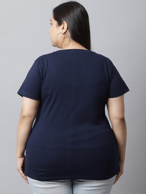 UnaOne Women Plus Size Typography Printed Regular Fit Cotton T-shirt - Image 4