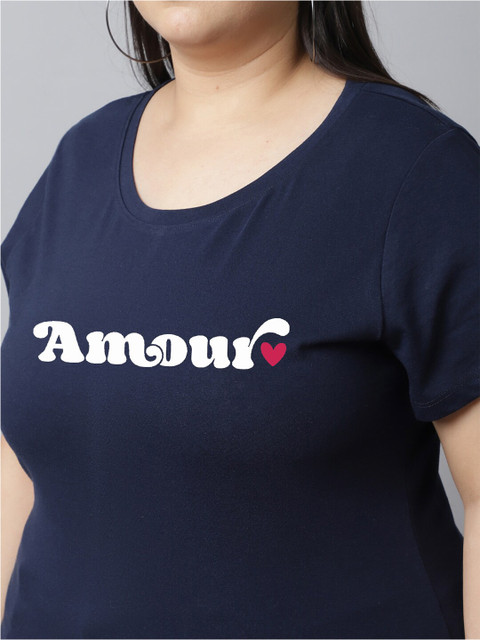 UnaOne Women Plus Size Typography Printed Regular Fit Cotton T-shirt - Image 2