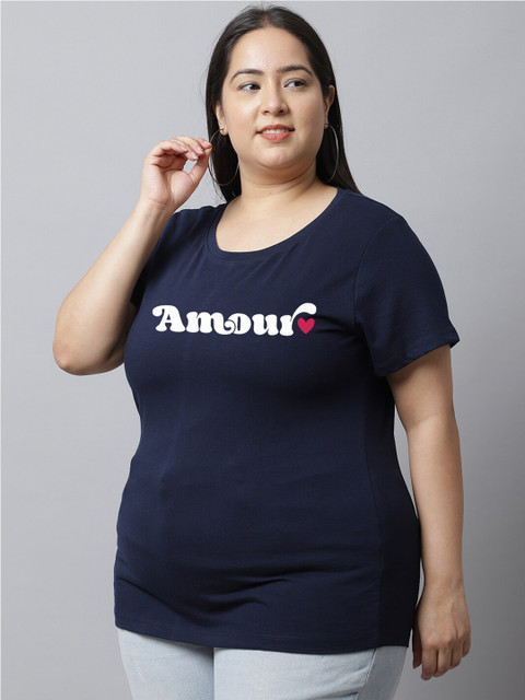 UnaOne Women Plus Size Typography Printed Regular Fit Cotton T-shirt - Image 3