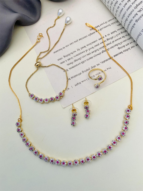 ABDESIGNS Enchanting Gold-Plated AD Stone Studded Jewellery Set