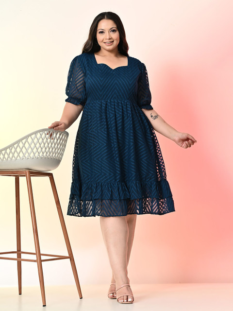 PrettyPlus by Desinoor.com Plus Size Chevron Georgette Fit & Flare Dress