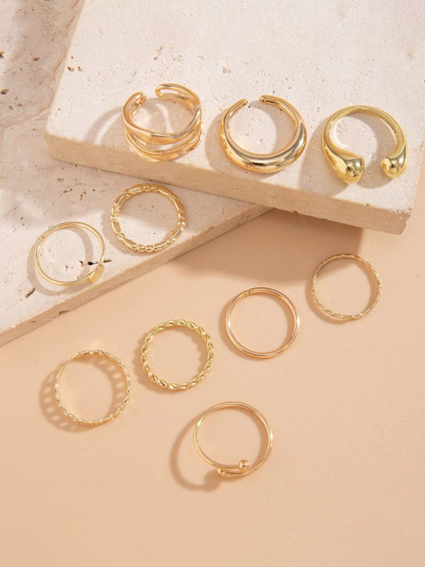Jewels Galaxy Set Of 10 Gold Plated Midi Adjustable Finger Rings