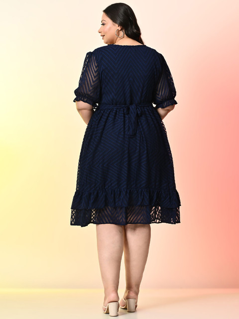 PrettyPlus by Desinoor.com Plus Size Puff Sleeve Georgette Fit & Flare Dress - Image 5