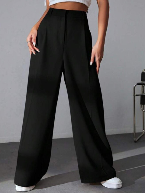 Next One Women Black Pleated Korean Pants