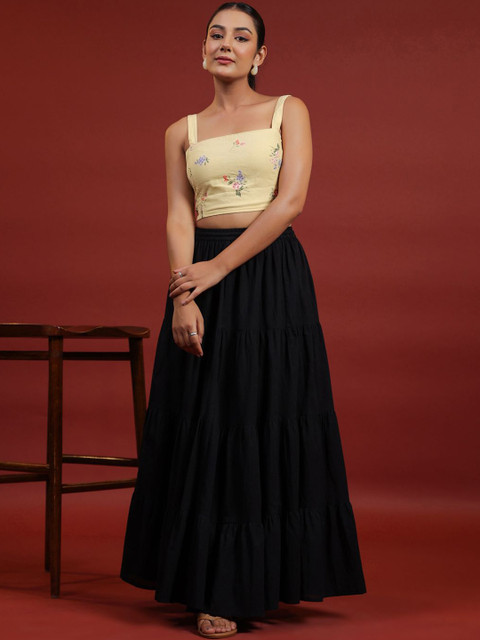 anayna Women Pure Cotton Flared Maxi Skirt