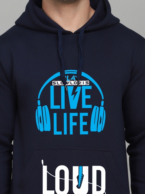 SLOWLORIS Men Typography Printed Hooded Sweatshirt - Image 2