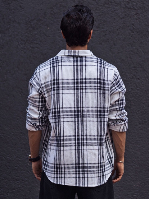 Powerlook Men Spread Collar Tartan Checked Cotton Canvas Casual Shirt - Image 4