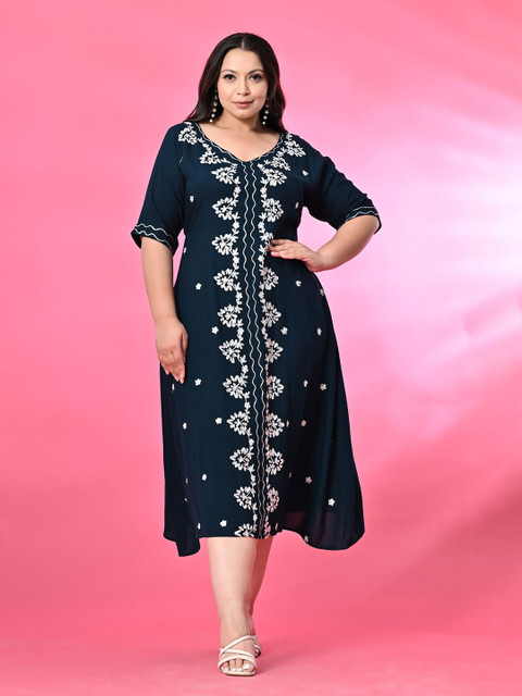 PrettyPlus by Desinoor.com Plus Size Embroidered A-Line Midi Dress
