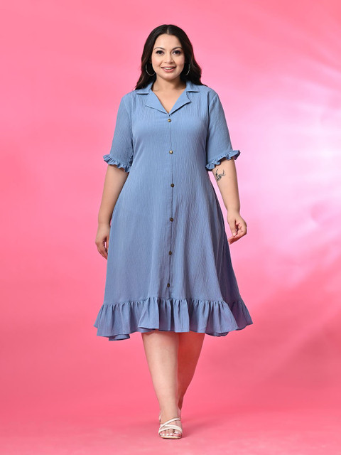 PrettyPlus by Desinoor.com Plus Size Lapel Collar A-Line Midi Dress