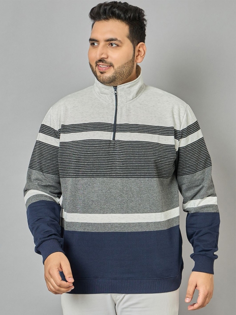 AUSTIVO Men Plus Size Striped Sweatshirt