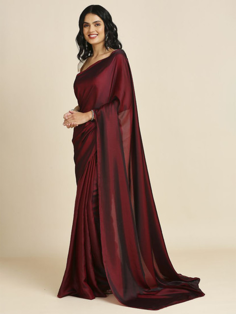 ASISA Solid Satin Saree With Blouse Piece - Image 3