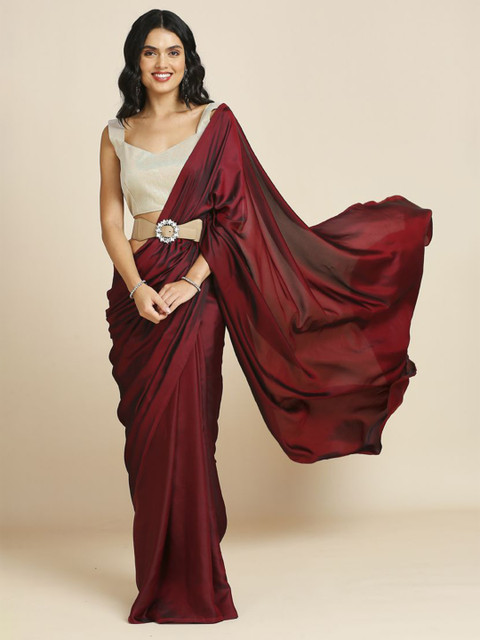 ASISA Solid Satin Saree With Blouse Piece - Image 5