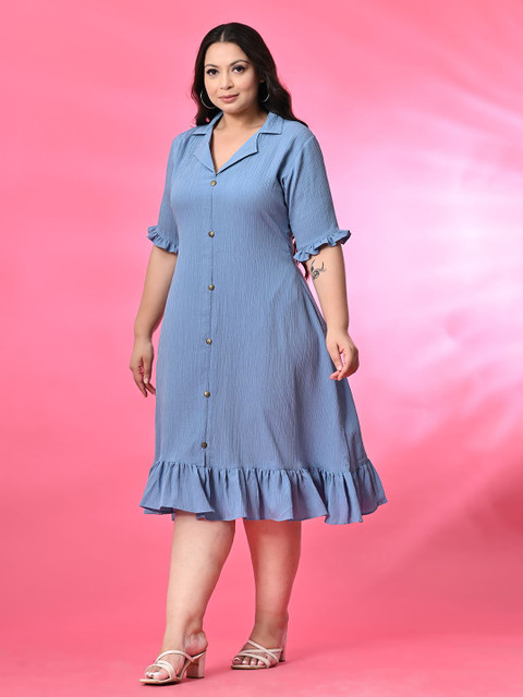 PrettyPlus by Desinoor.com Plus Size Lapel Collar A-Line Midi Dress - Image 4