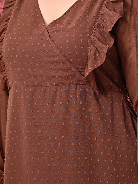 PrettyPlus by Desinoor.com Plus Size Puff Sleeve Ruffles Fit & Flare Midi Dress - Image 3