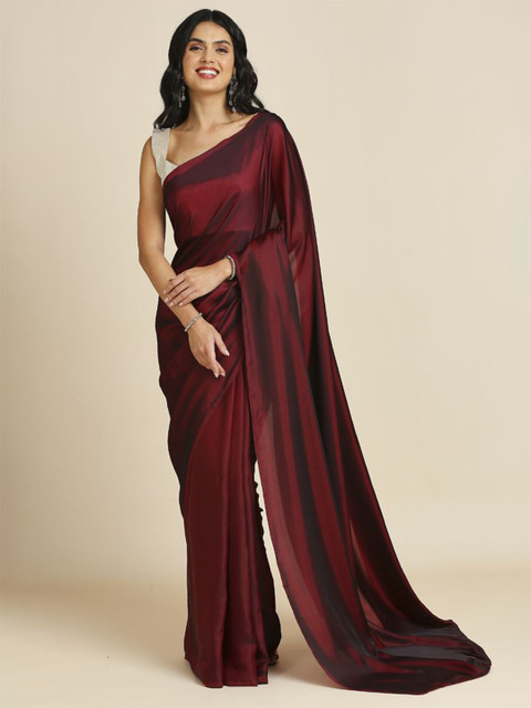 ASISA Solid Satin Saree With Blouse Piece