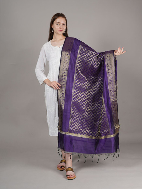 MUFFLY Ethnic Motifs Woven Design Dupatta with Zari