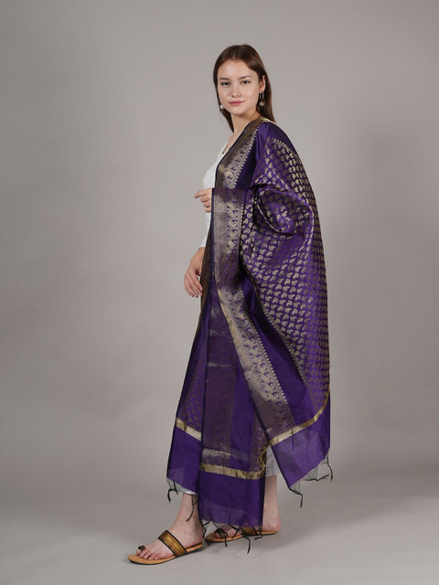 MUFFLY Ethnic Motifs Woven Design Dupatta with Zari - Image 3