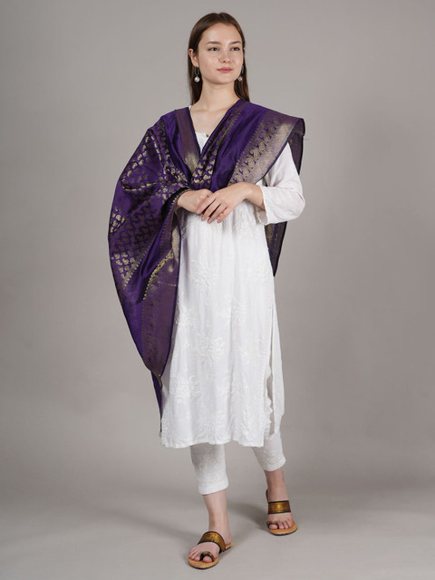 MUFFLY Ethnic Motifs Woven Design Dupatta with Zari - Image 6