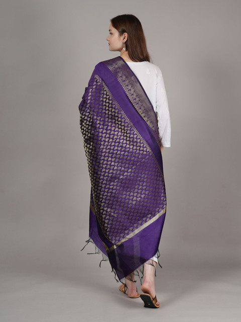 MUFFLY Ethnic Motifs Woven Design Dupatta with Zari - Image 4
