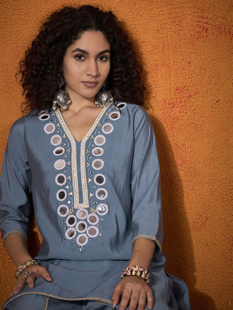 Sangria Embroidered Tunic With Trouser Co-Ords