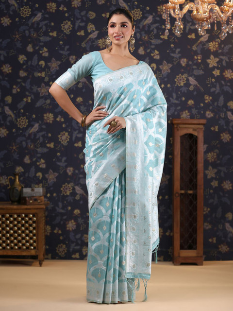 House of Pataudi Woven Design ethnic motifs pure linen Banarasi Saree