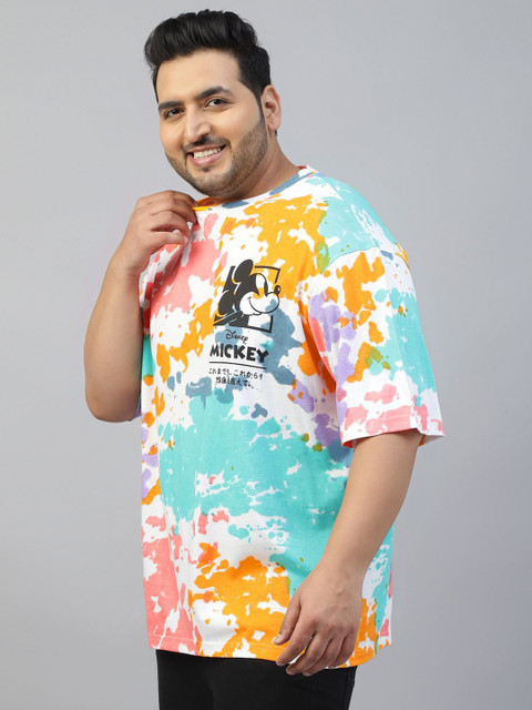 VEIRDO Plus Size Mickey Mouse Tie & Dye Printed Pure Cotton Oversized Holi T-shirt - Image 5