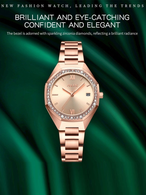 ALIX Women Brass Embellished Dial & Stainless Steel Bracelet Style Straps Analogue Watch AL2531 RGRG - Image 7