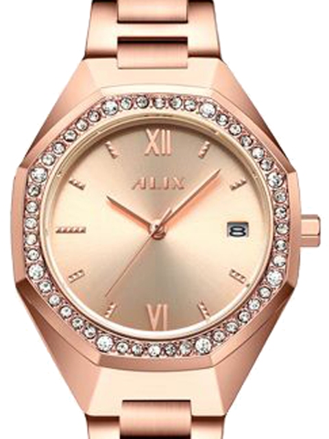 ALIX Women Brass Embellished Dial & Stainless Steel Bracelet Style Straps Analogue Watch AL2531 RGRG - Image 4