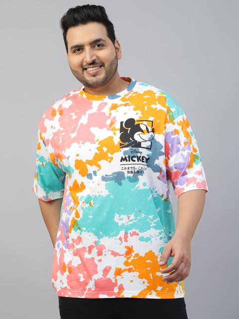 VEIRDO Plus Size Mickey Mouse Tie & Dye Printed Pure Cotton Oversized Holi T-shirt - Image 2