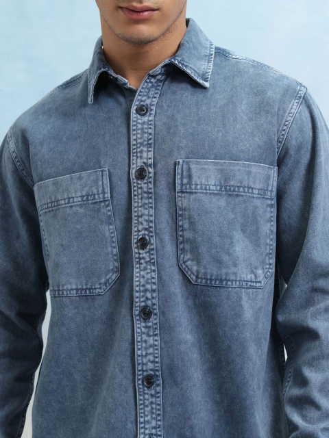 HIGHLANDER Men Regular Collar Long Sleeve Utility Pocket Oversized Overshirt - Image 2