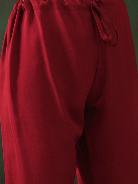 Sangria Maroon Floral Embroidered Sequinned Anarkali Kurta With Trouser & Dupatta - Image 3