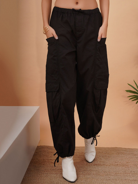 NUEVOSDAMAS Women Relaxed High-Rise Pleated Parachute Trousers