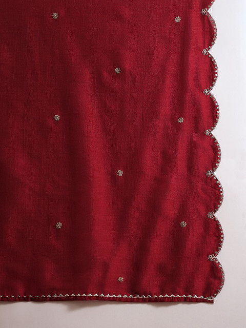Sangria Maroon Floral Embroidered Sequinned Anarkali Kurta With Trouser & Dupatta - Image 4