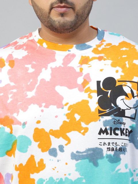 VEIRDO Plus Size Mickey Mouse Tie & Dye Printed Pure Cotton Oversized Holi T-shirt - Image 3