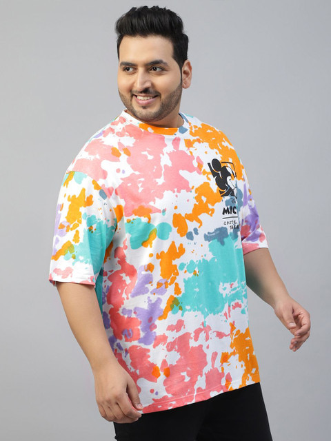 VEIRDO Plus Size Mickey Mouse Tie & Dye Printed Pure Cotton Oversized Holi T-shirt - Image 4