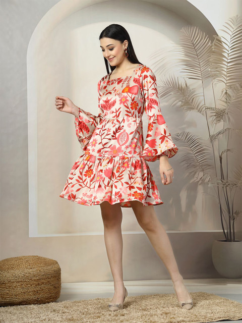 plusS Floral Print Bell Sleeve Fit & Flare Dress