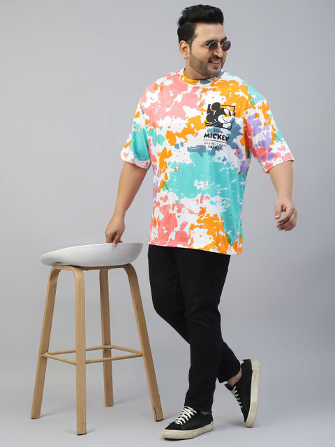 VEIRDO Plus Size Mickey Mouse Tie & Dye Printed Pure Cotton Oversized Holi T-shirt - Image 7