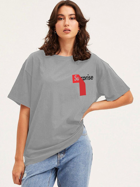 CLAFOUTIS Women Typography Printed Round Neck Cotton Relaxed Fit T-shirt