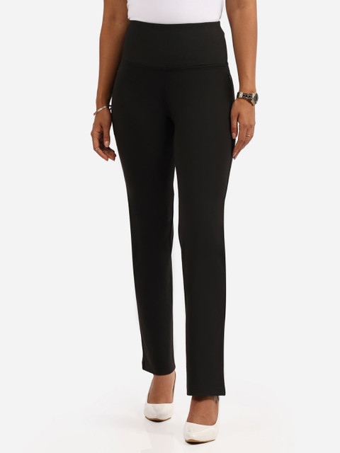 Blissclub Women Straight Fit High-Rise Wrinkle Free Trousers
