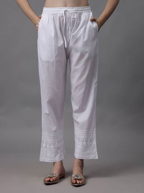 Seva Chikan Women Ethnic Motifs Embroidered Handloom Ethnic Palazzos