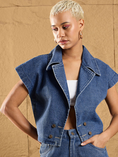 SASSAFRAS Women Crop Denim Jacket