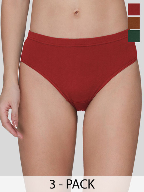 AMUL COMFY Women Pack Of 3 Pure Cotton Hipster Briefs