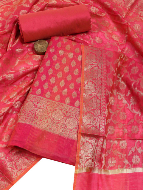 Meena Bazaar Ethnic Motifs Woven Design Chanderi Unstitched Dress Material