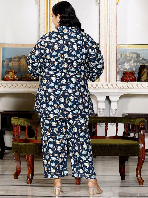KALINI Plus Size Floral Printed Pure Cotton Shirt & Trousers - Image 4