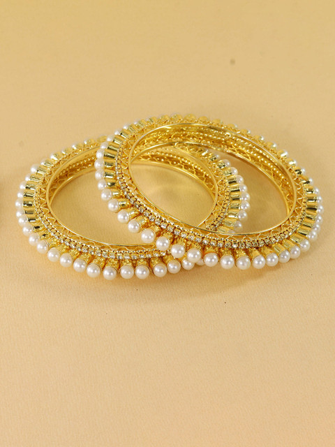 LAVAZZA Set Of 2 Crystal Stone Studded & Beaded Metal Bangles