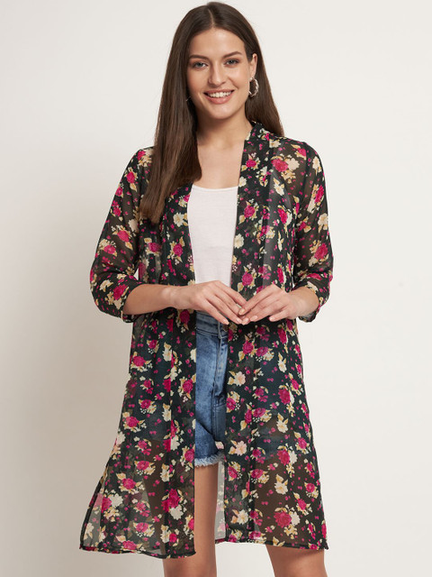 Curvydrobe Floral Printed Longline Open Front Shrug