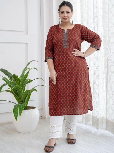 Nayo Ethnic Motifs Printed Cotton Straight Kurta
