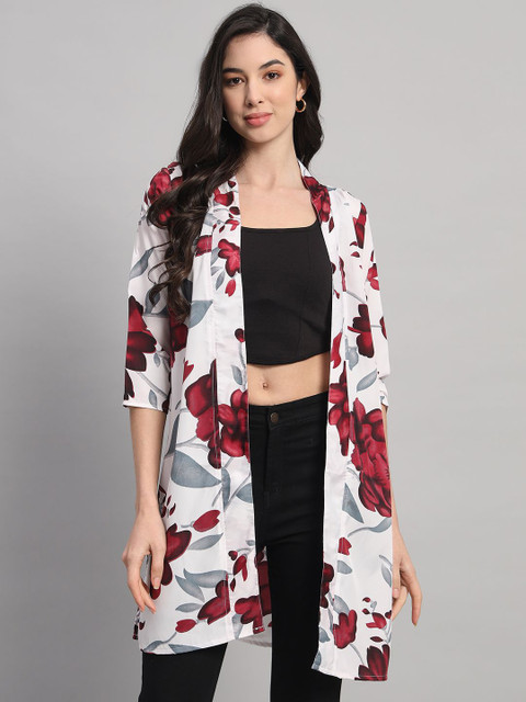 Curvydrobe Floral Printed Longline Open Front Shrug
